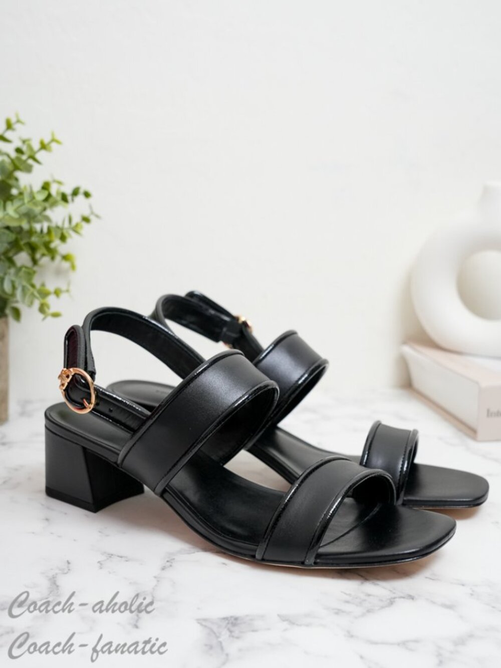 Tory Burch Selby 45MM Napa Leather Sandal in Perfect Black/Gold NIB